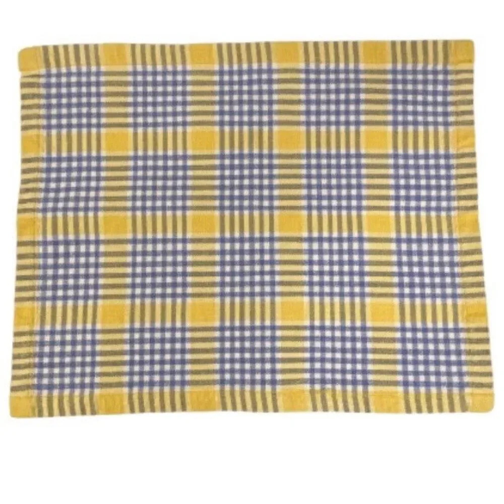 Set of 4 Vintage Woven Cotton Placemats Yellow Blue White Plaid Cottagecore MCM